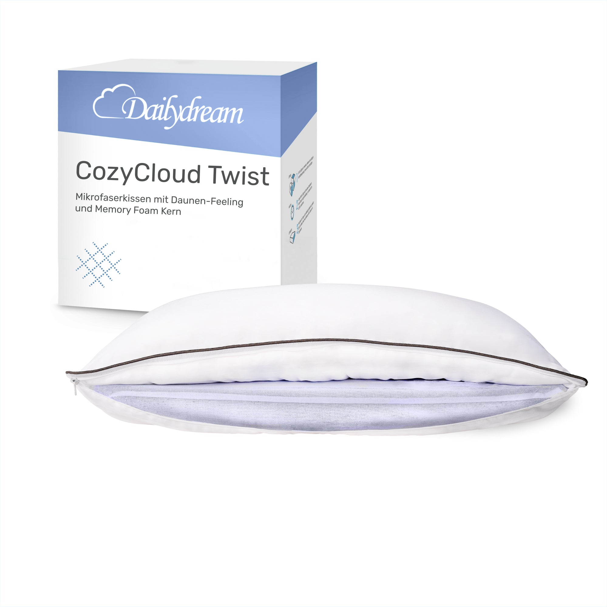 Almohada reversible de microfibra y viscoelástica Dailydream CozyCloud Twist, 65 x 45 cm