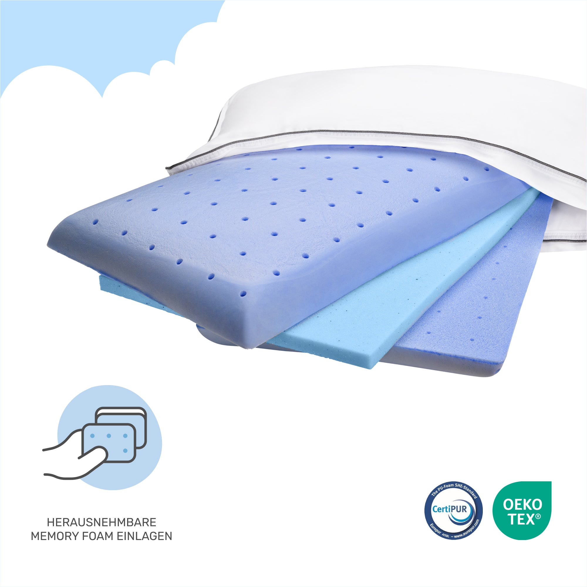 Cuscino in microfibra Dailydream CozyCloud Premium con nucleo in memory foam regolabile in altezza, 65 x 45 cm