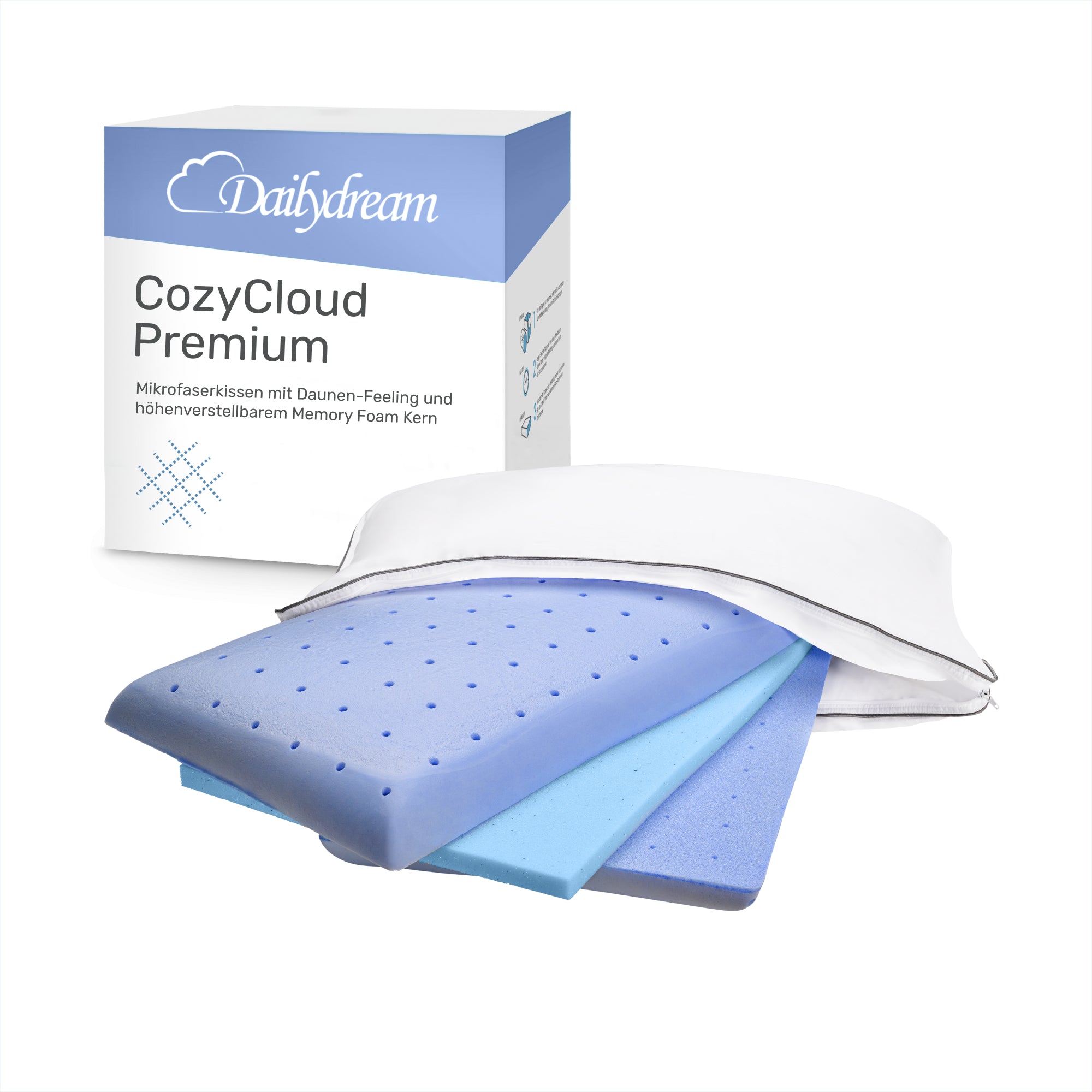 Almohada Dailydream CozyCloud Premium de microfibra con núcleo viscoelástico regulable en altura, 65 x 45 cm