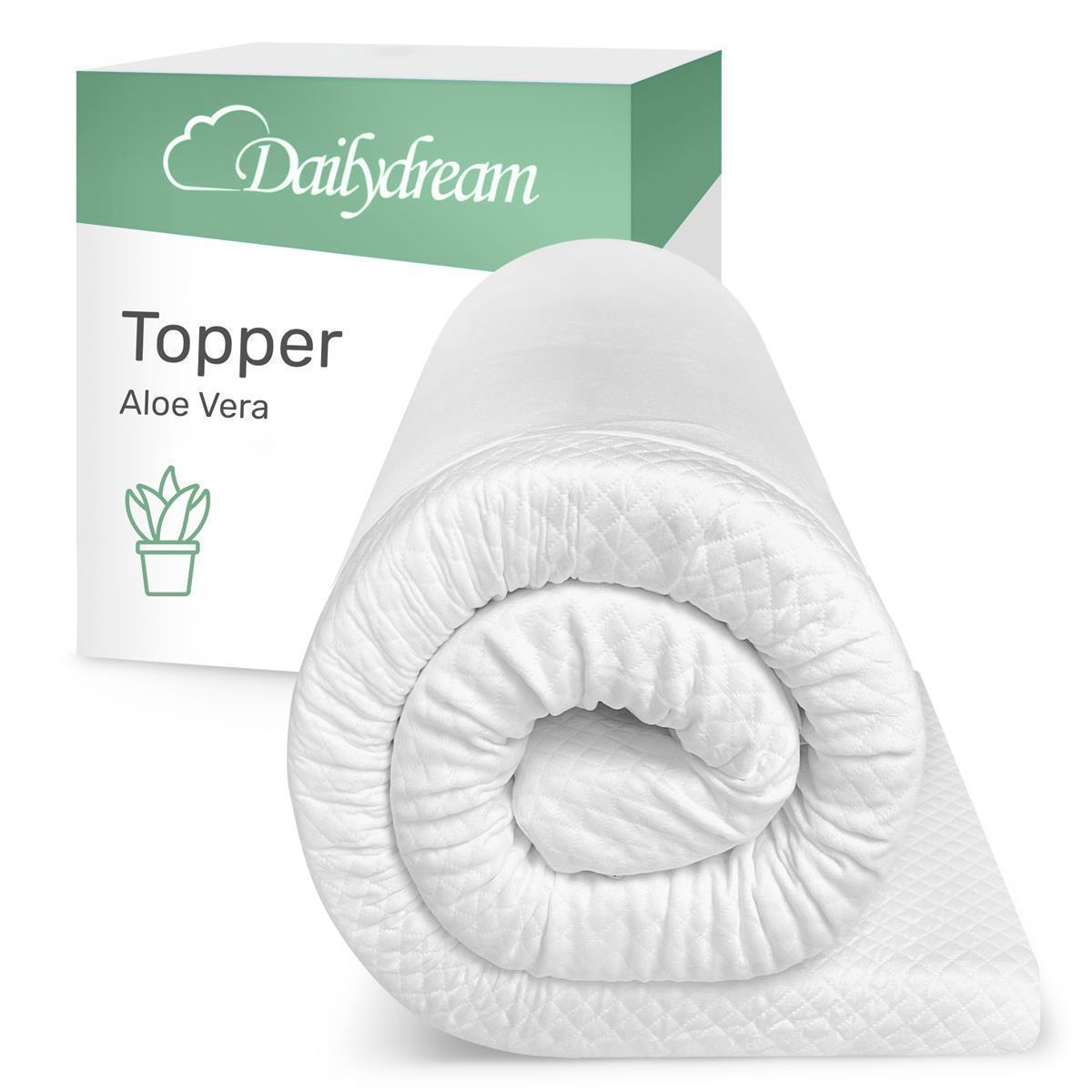 Dailydream Coprimaterasso viscoelastico Aloe Vera con effetto memory foam, 140x190x5 cm