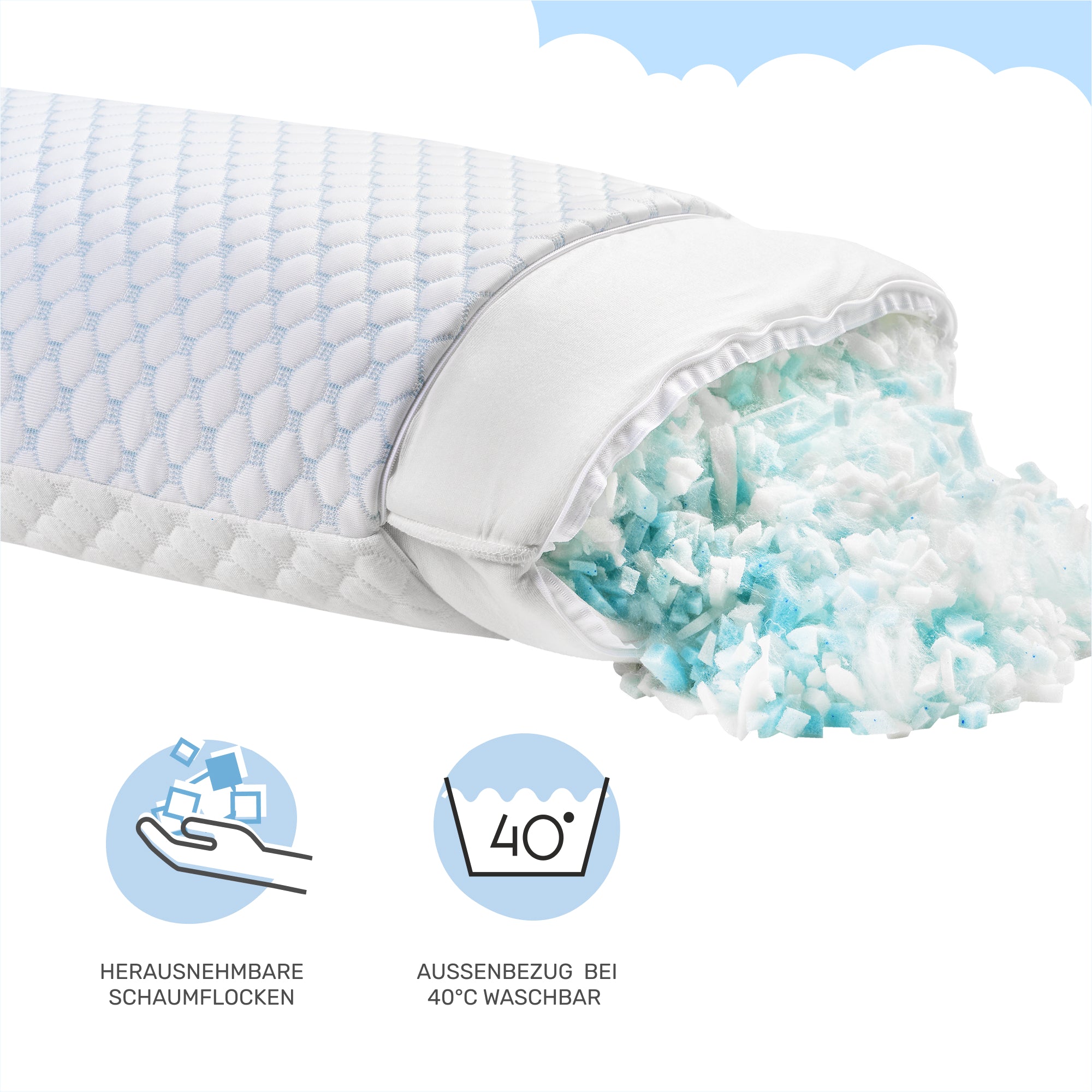 Dailydream FlexiCloud Nackenstützkissen mit SENSICE™, Memory Foam, Anpassbare Kissenfüllung, 80x40cm, weiß