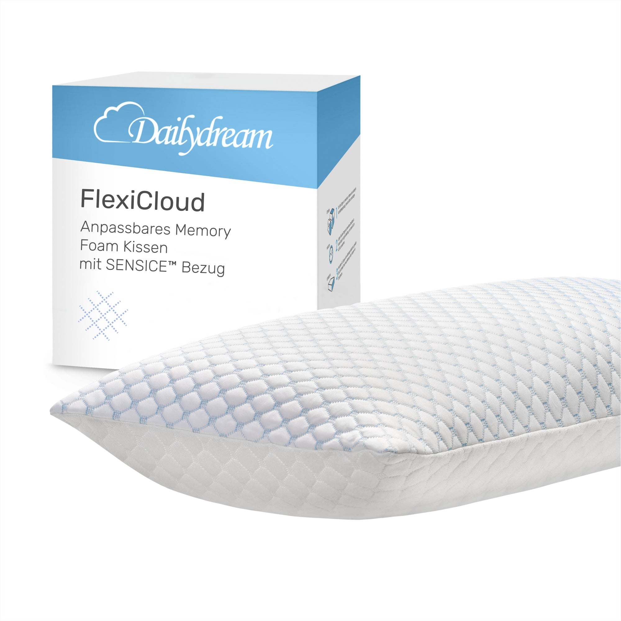 Dailydream FlexiCloud Nackenstützkissen mit SENSICE™, Memory Foam, Anpassbare Kissenfüllung, 80x40cm, weiß