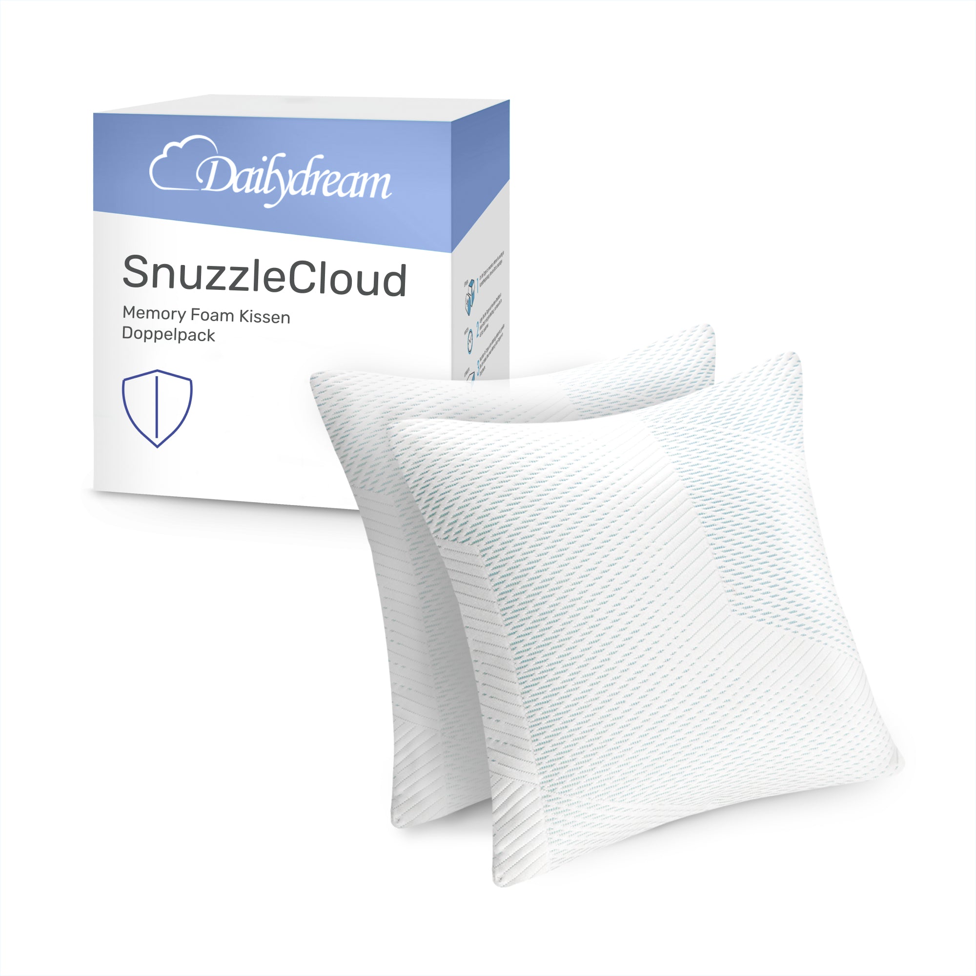 Dailydream SnuzzleCloud Cuscino in Memory Foam, Cuscino ergonomico per il supporto del collo, 40x40x16 cm, Confezione da 2, Bianco