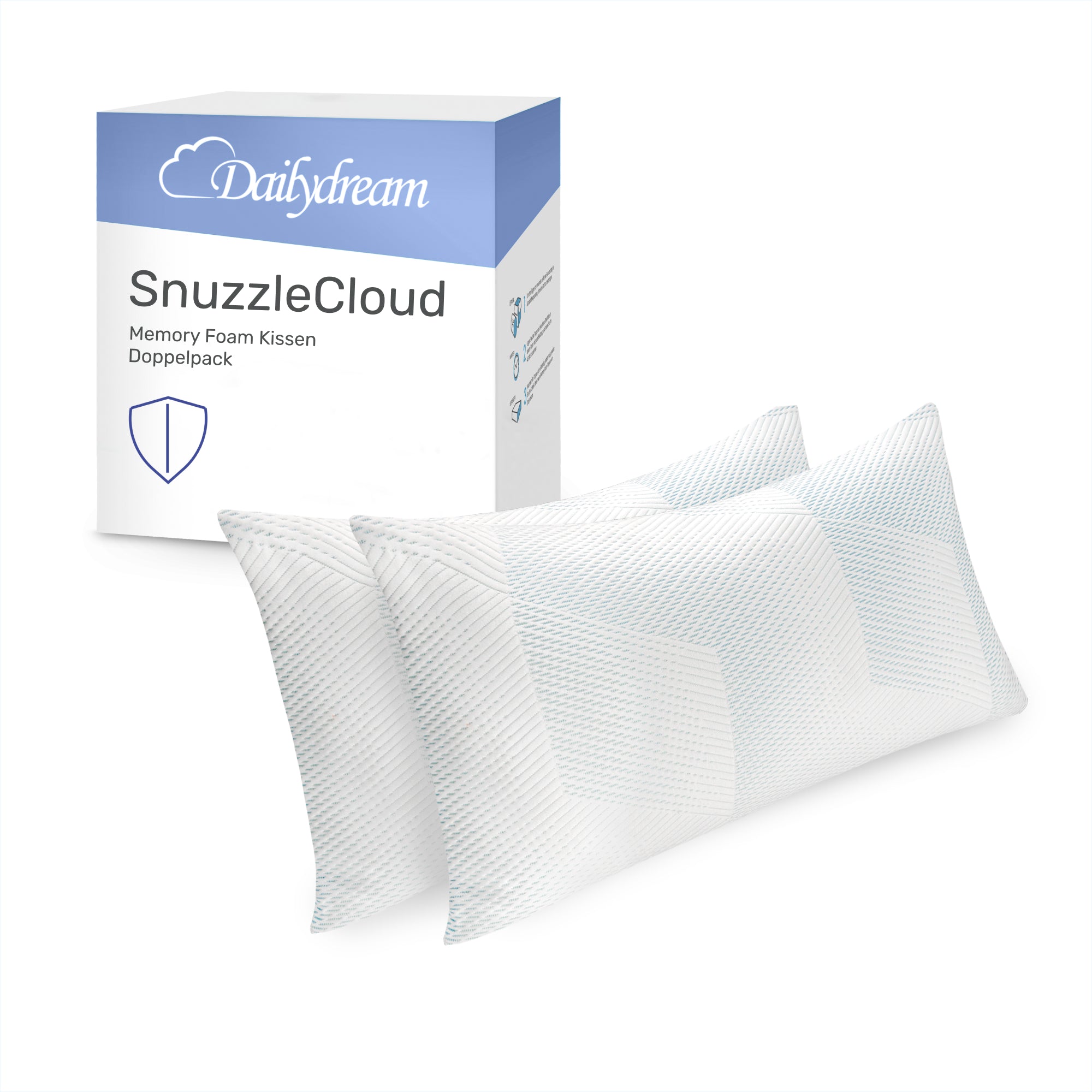 Dailydream SnuzzleCloud Cuscino in Memory Foam, Cuscino ergonomico per il supporto del collo, 80x40x20 cm, Confezione da 2, Bianco