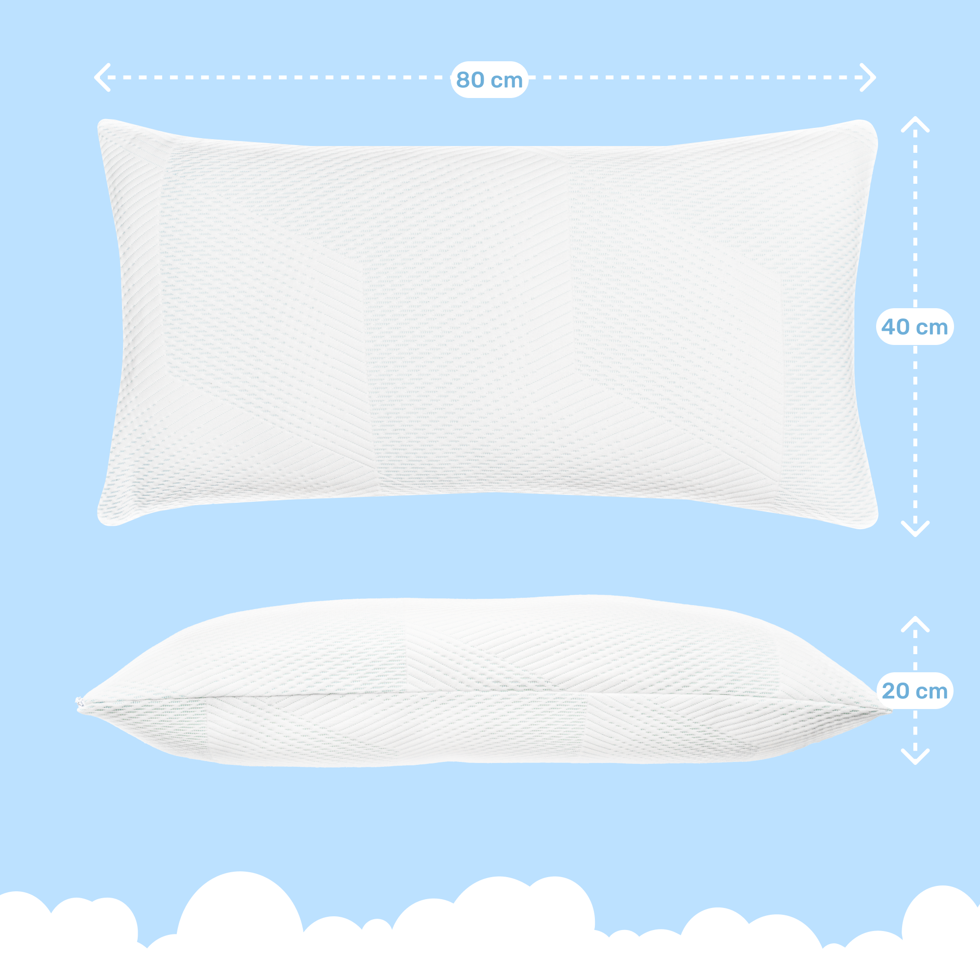 Dailydream SnuzzleCloud Cuscino in Memory Foam, Cuscino ergonomico per il supporto del collo, 80x40x20 cm, Confezione da 2, Bianco