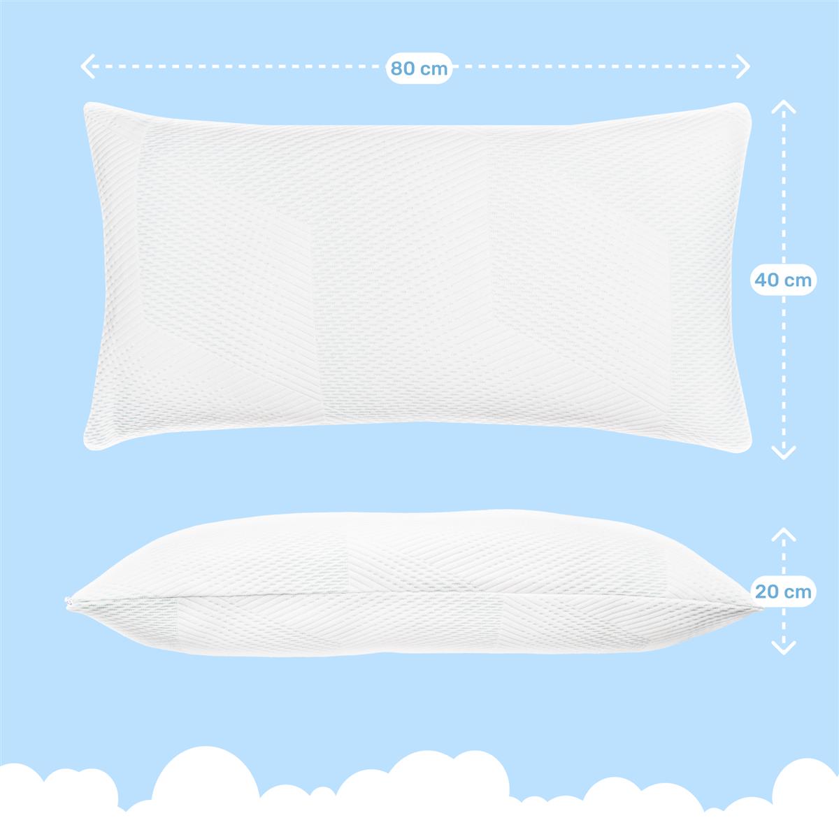 Cuscino memory foam Dailydream, cuscino ergonomico per il supporto del collo con fodera antivirus, 80x40x20 cm, bianco